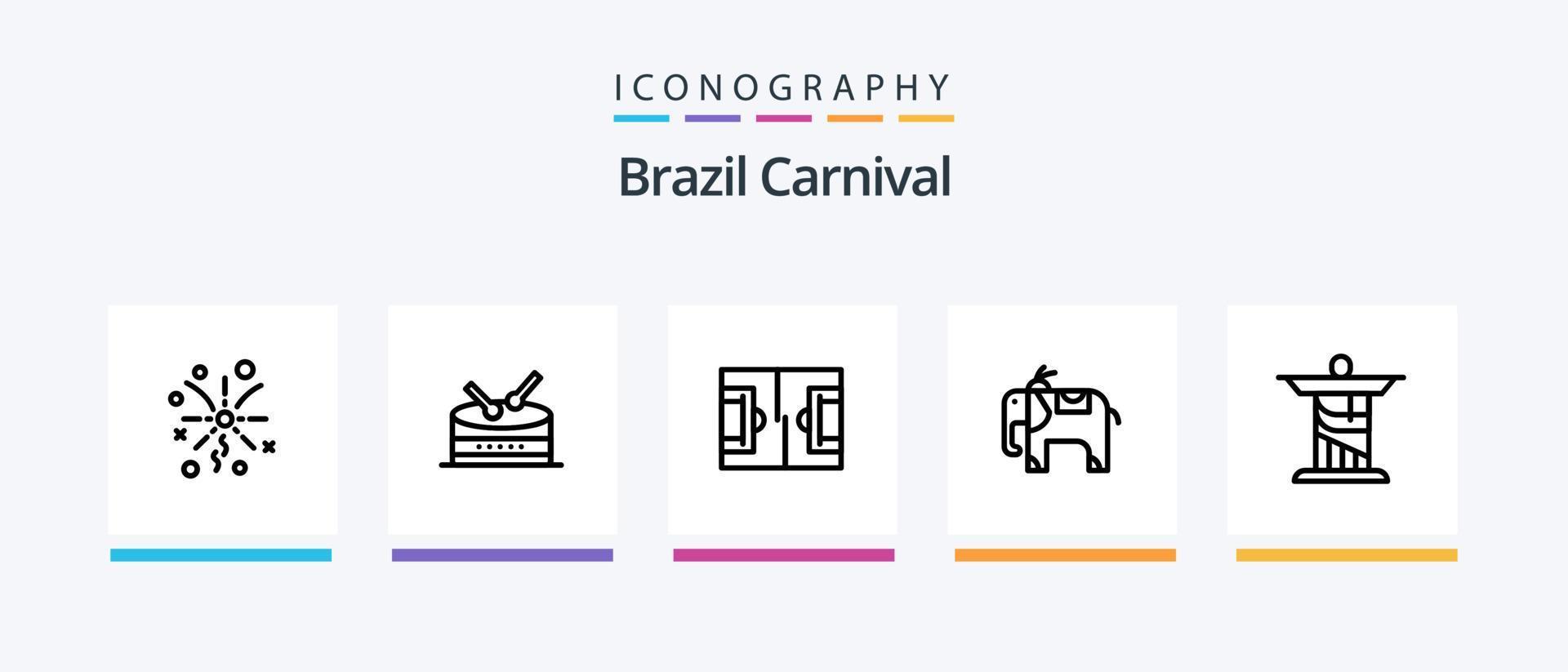 pacote de ícones da linha 5 do carnaval do brasil, incluindo o brasil. Esportes. decoração. bola. celebração. design de ícones criativos vetor