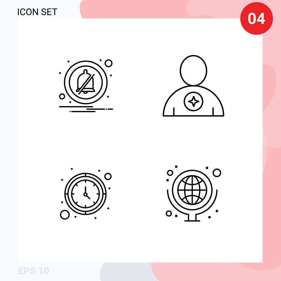 conjunto de 4 cores planas comerciais de linha preenchida para alarme timer avatar favorito relógio editável elementos de design vetorial vetor