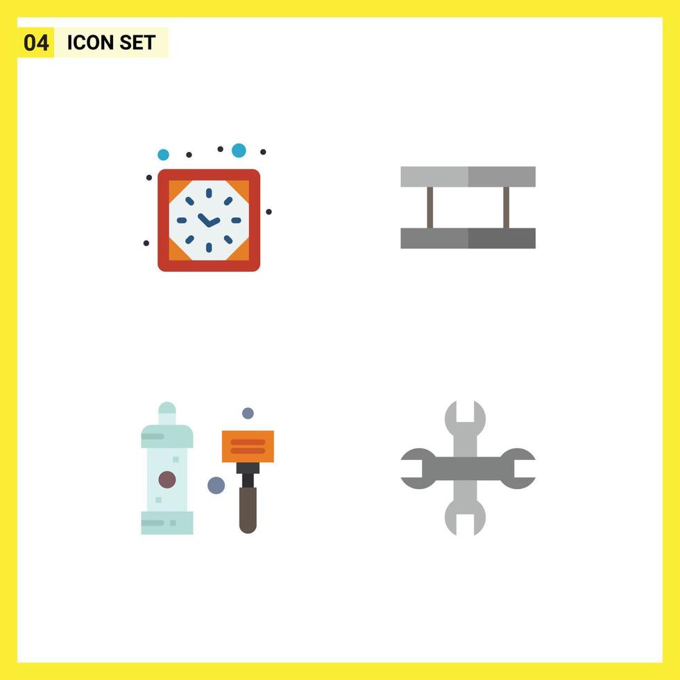 grupo de símbolos de ícone universal de 4 ícones planos modernos de relógio de limpeza de relógio, chuveiro de tênis, elementos de design de vetores editáveis