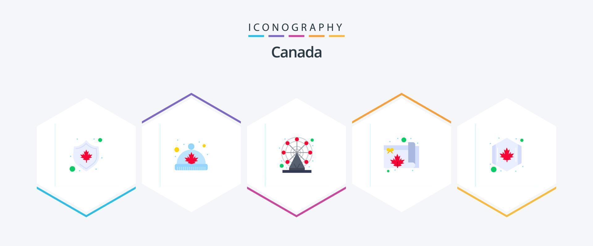 Pacote de ícones planos do Canadá 25, incluindo círculo. presente. Canadá. mapa. Canadá vetor