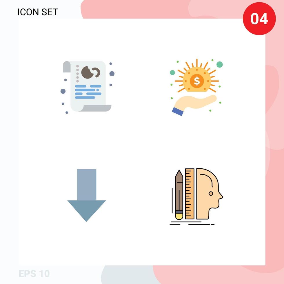 conjunto de pictogramas de 4 ícones planos simples de cookies seta privacidade dinheiro seta para baixo elementos de design de vetores editáveis