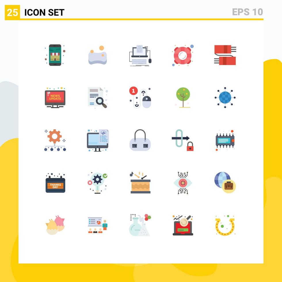 Pacote de cores planas de 25 interfaces de usuário de sinais e símbolos modernos de proteção de codificação de segurança de roupas ajudam elementos de design de vetores editáveis