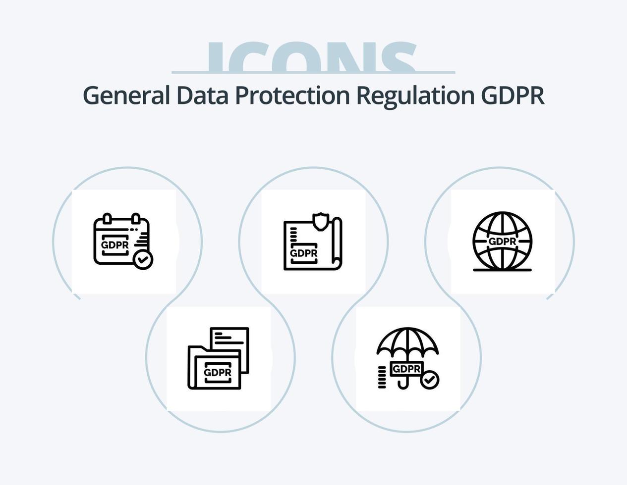 design de ícones do pacote de 5 ícones da linha GDPR. comissão. segurança. projeto. dados. segurança vetor