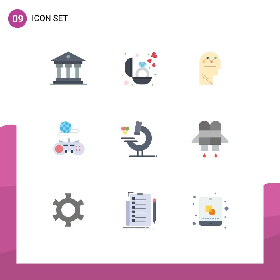 pacote de interface de usuário de 9 cores planas básicas de jogos de usuário de internet on-line pensando em elementos de design de vetores editáveis