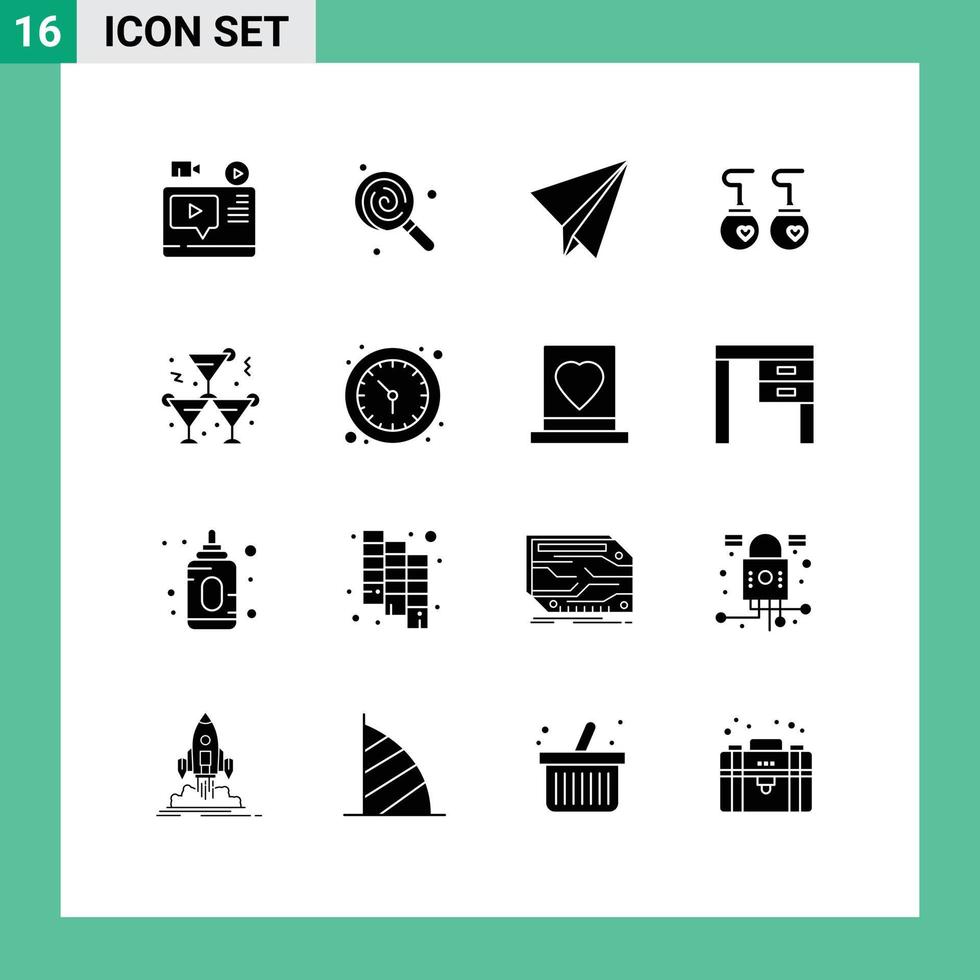 16 ícones criativos sinais modernos e símbolos de moda de bebida, doces, roupas, brincos, elementos de design vetorial editáveis vetor