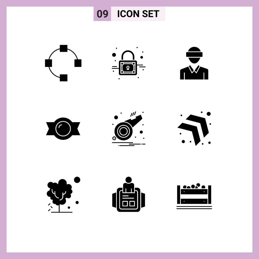 conjunto de pictogramas de 9 glifos sólidos simples de notificação de apito realidade alarme doces elementos de design vetorial editável vetor