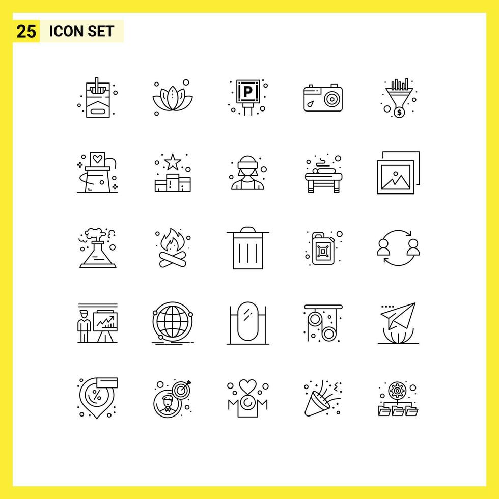 conjunto moderno de 25 linhas e símbolos, como elementos de design de vetores editáveis de lote de filtro de vendas