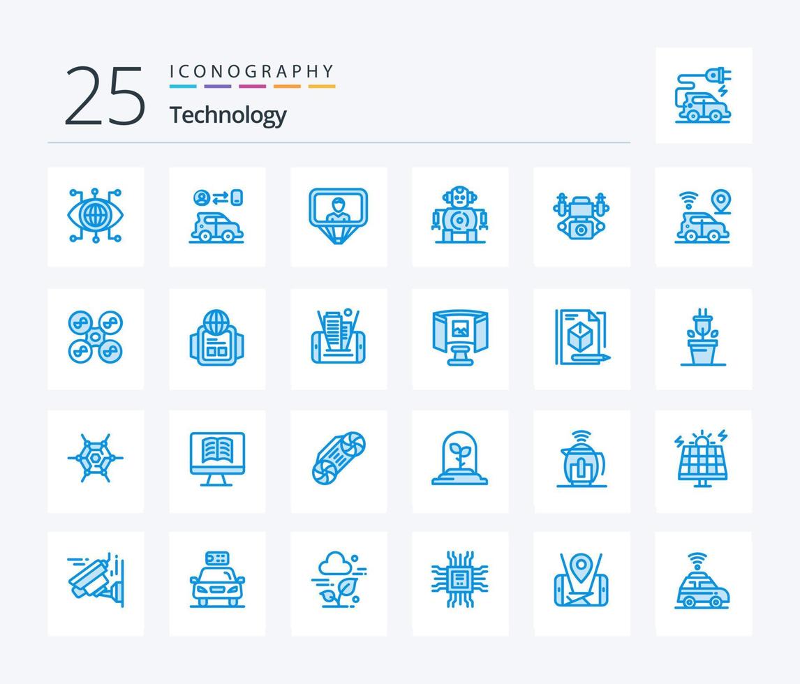 tecnologia pacote de ícones de 25 cores azuis, incluindo tecnologia. ação. do utilizador. tecnologia. cnc vetor