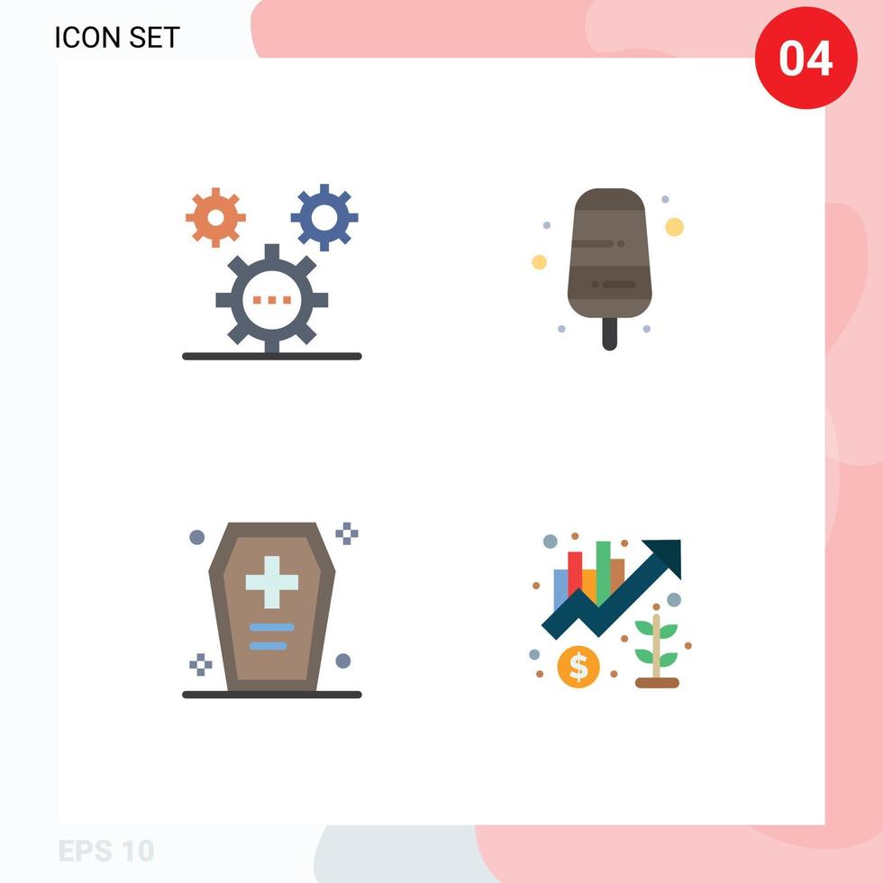 pacote de 4 sinais e símbolos de ícones planos modernos para mídia impressa na web, como codificação de idéias de caixão, comida, caixão de halloween, elementos de design vetorial editáveis vetor