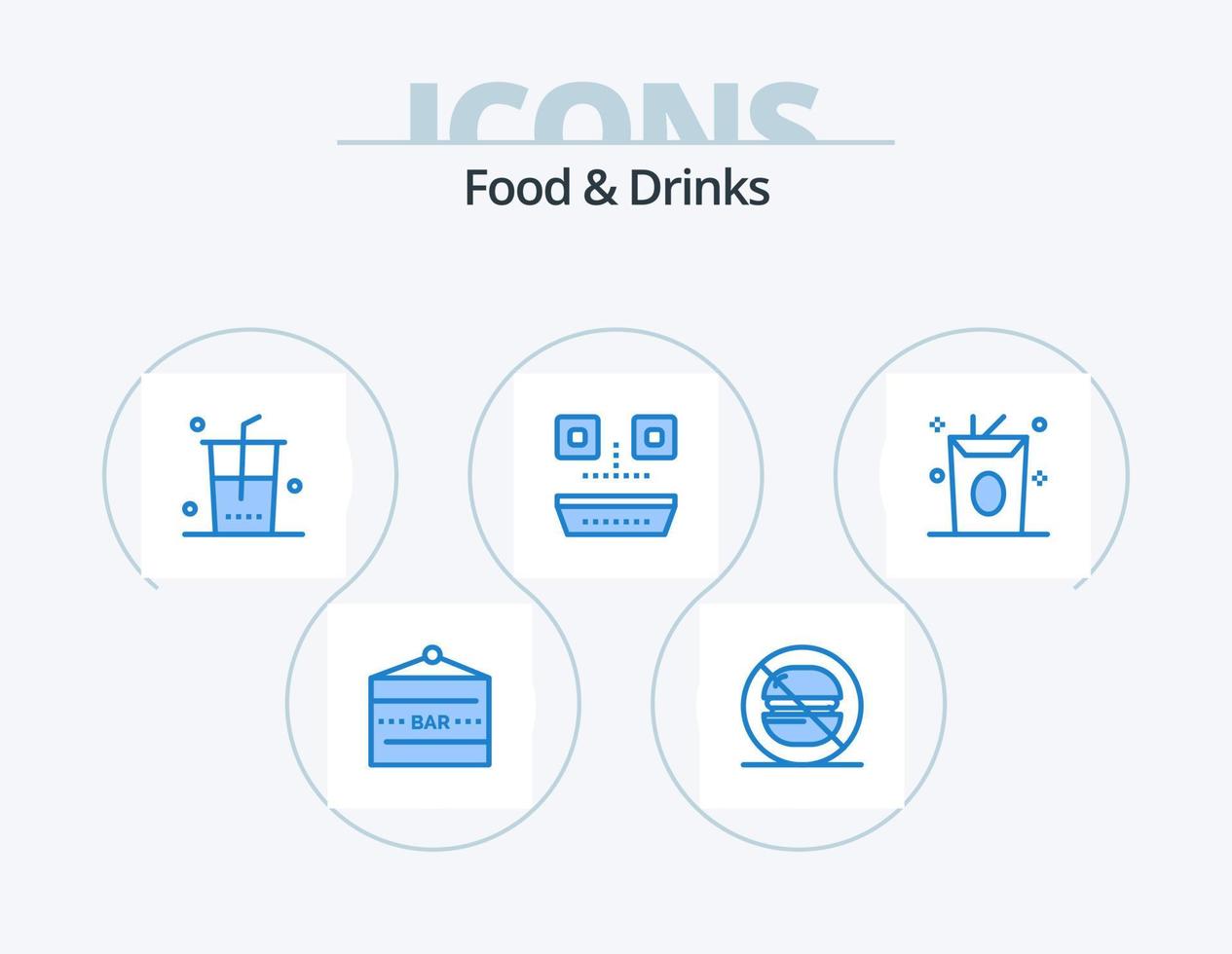 comida e bebida ícone azul pack 5 design de ícone. beber. comida e restaurante. não. Comida. Shopping vetor
