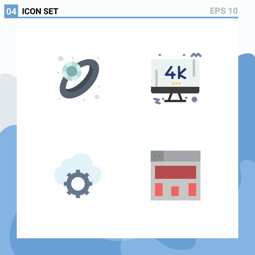 pacote de linha vetorial editável de 4 ícones planos simples de configurações de pc do monitor de computação de diamante elementos de design vetorial editáveis vetor