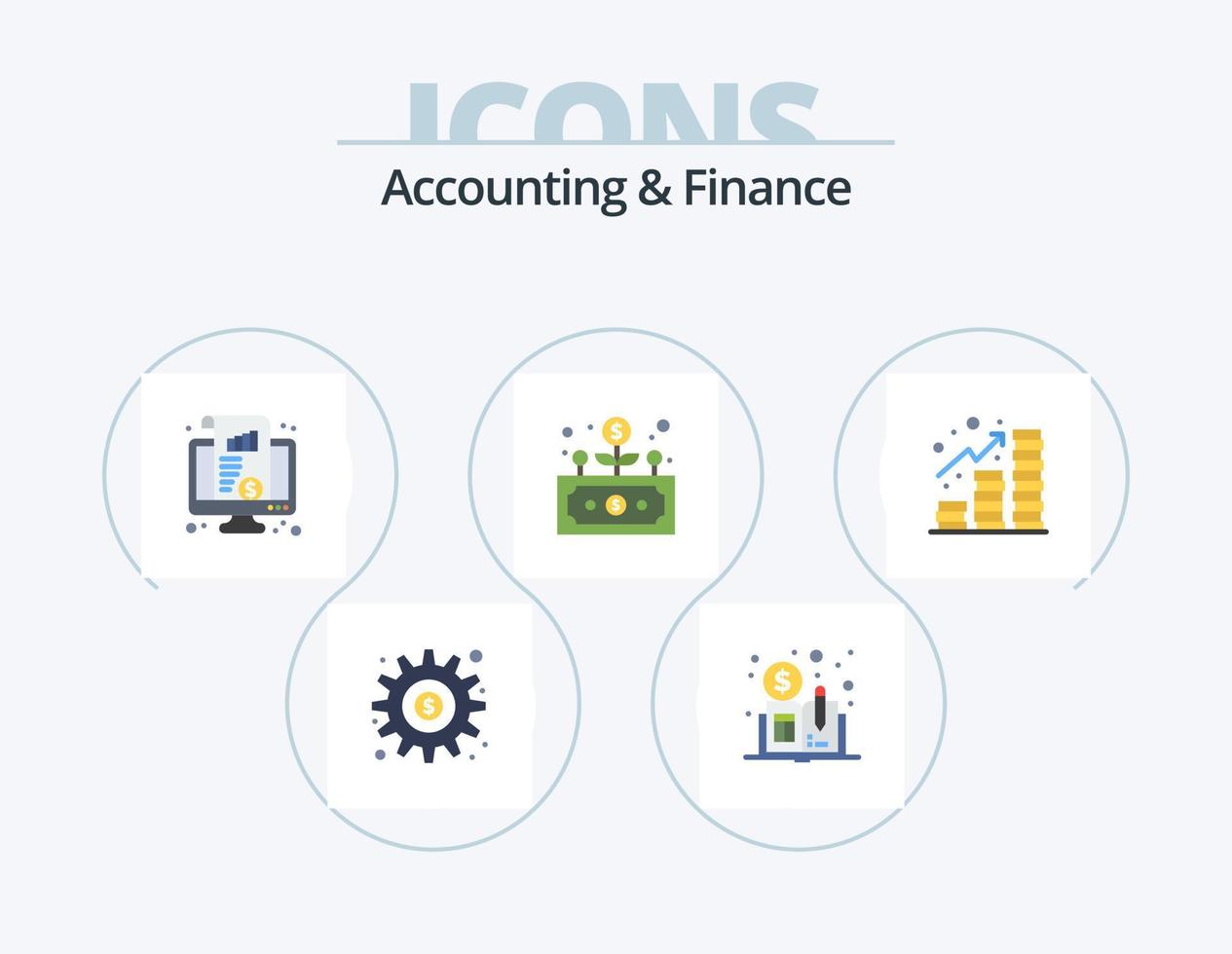 design de ícones do pacote de ícones planos de contabilidade e finanças 5. renda. finança. painel de controle. desenvolvimento. dinheiro vetor