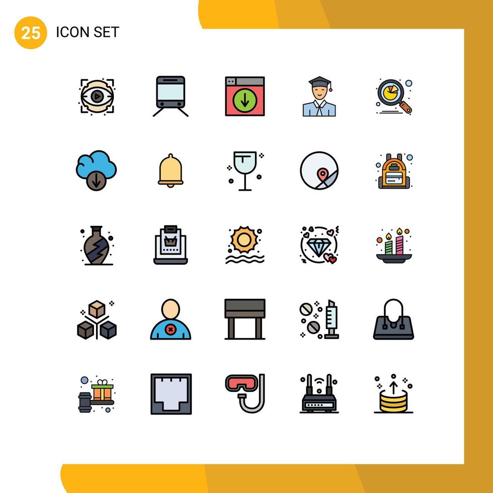 conjunto de 25 sinais de símbolos de ícones de interface do usuário modernos para análise de design de aprendizagem estudante de pós-graduação elementos de design de vetores editáveis