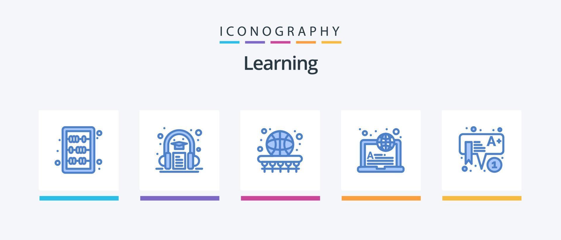 aprendendo o pacote de ícones azul 5, incluindo educação. Aprendendo. bola. Internet. Aprendendo. design de ícones criativos vetor