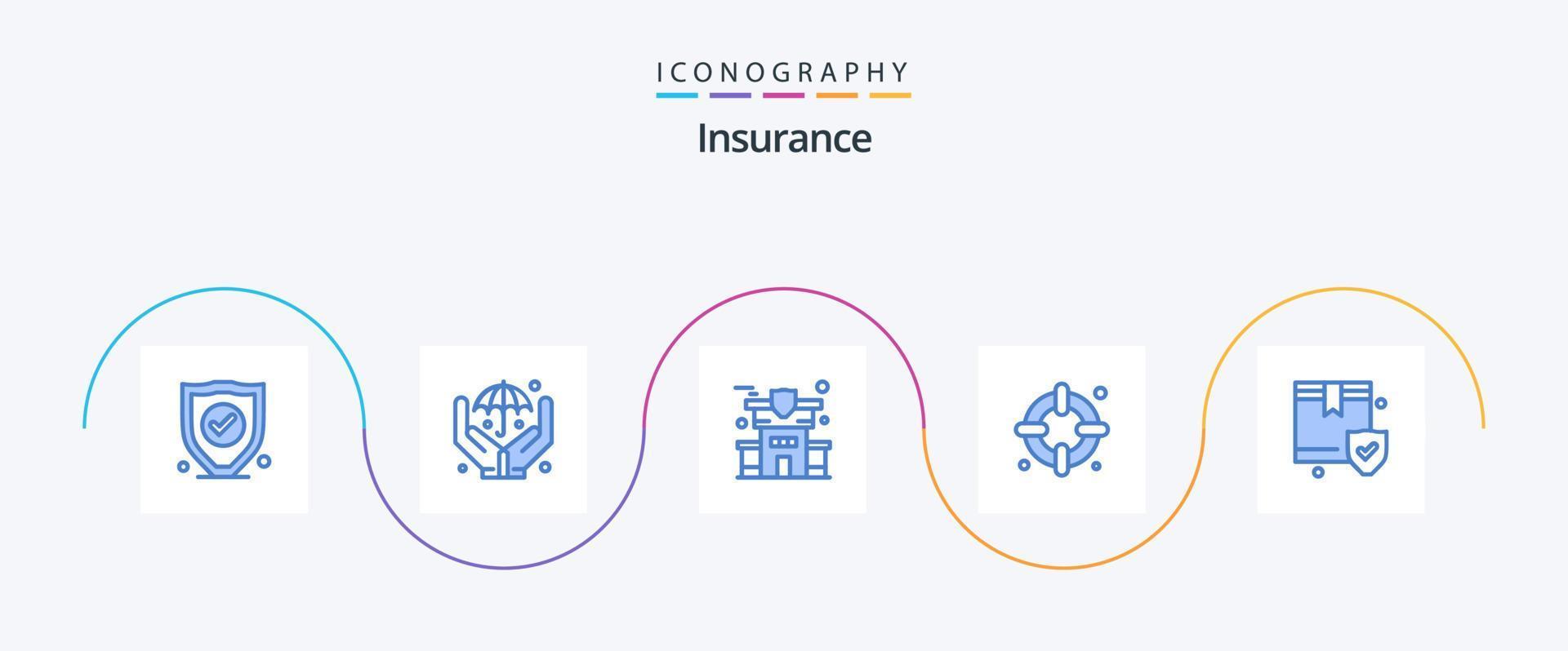 pacote de ícones de seguro azul 5, incluindo . caixa. propriedade. segurança. seguro vetor