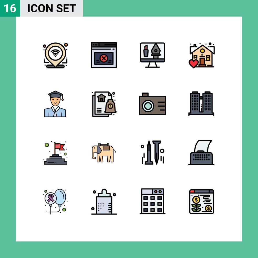 conjunto de 16 sinais de símbolos de ícones de interface do usuário modernos para ferramentas de estudante de pós-graduação elementos de design de vetores criativos editáveis de imóveis