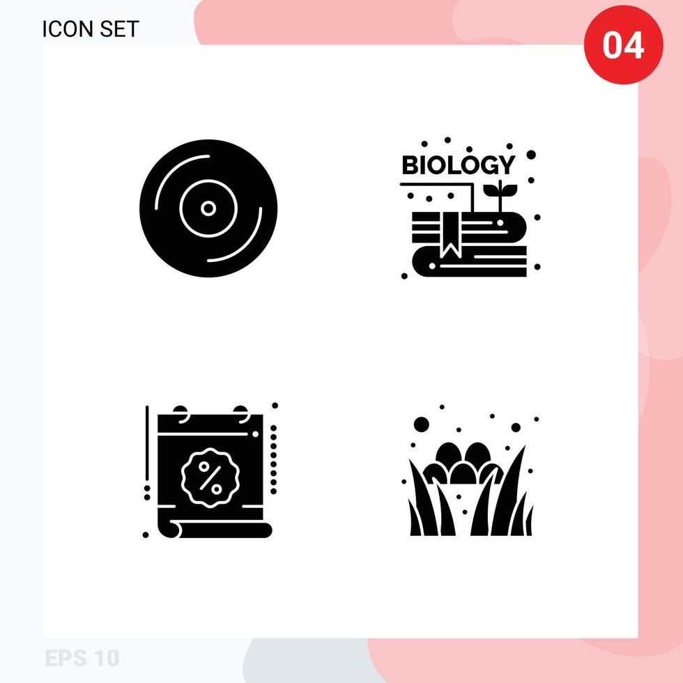 conjunto moderno de 4 glifos e símbolos sólidos, como conteúdo de plataforma giratória de calendário de dispositivos, elementos de design vetorial editáveis por cento vetor