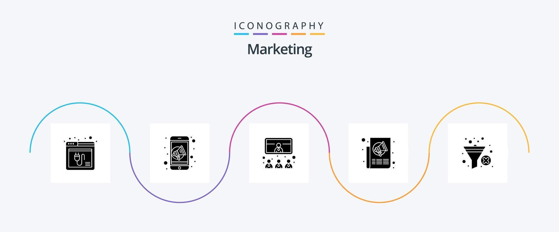 pacote de ícones de glyph 5 de marketing, incluindo papel. marketing. alto falante. Publicidades. apresentação vetor