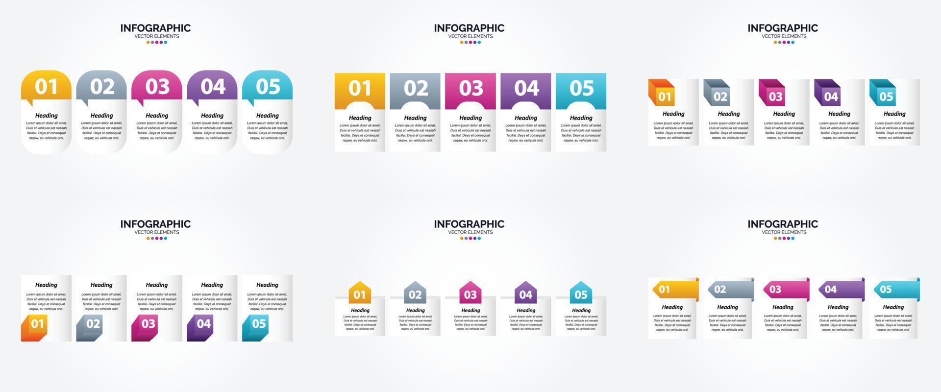 infográficos de ilustração vetorial brilhante e colorido definido para publicidade em brochuras. panfletos. e revistas. vetor