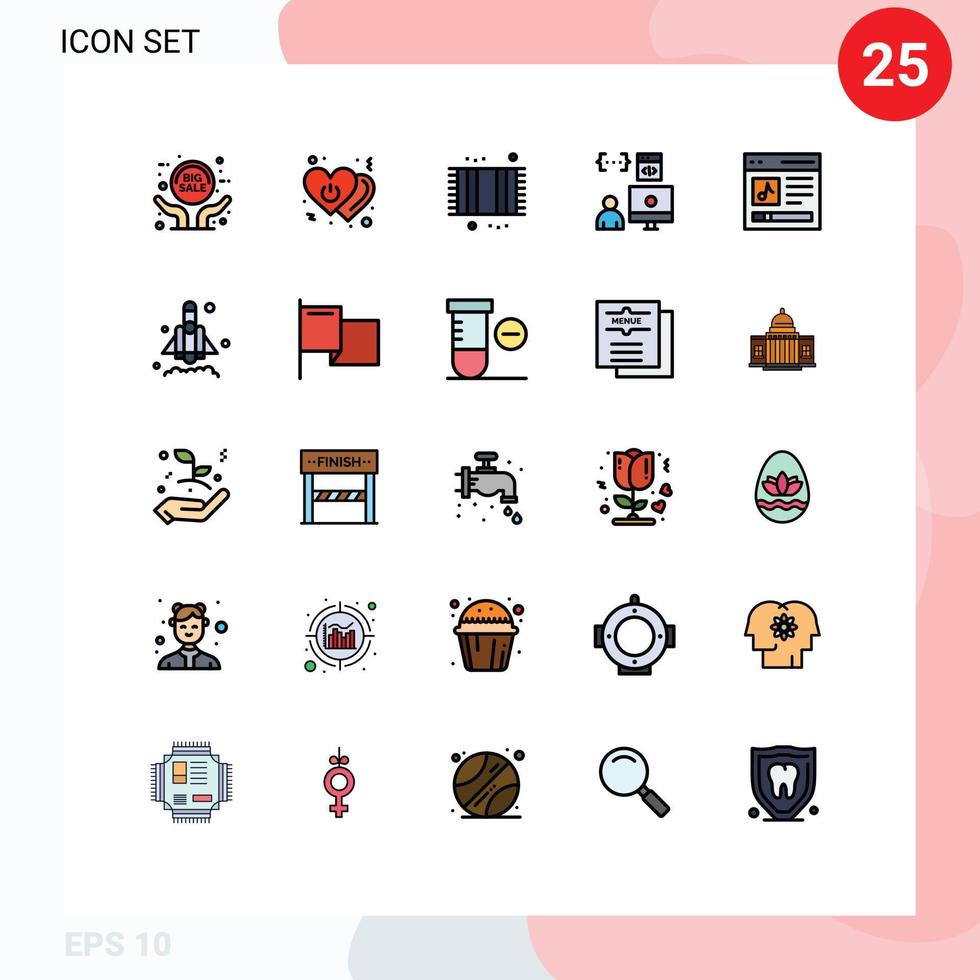 grupo de 25 sinais e símbolos de cores planas de linha preenchida para desenvolvimento de codificação de interruptor de aplicativo mat elementos de design de vetores editáveis