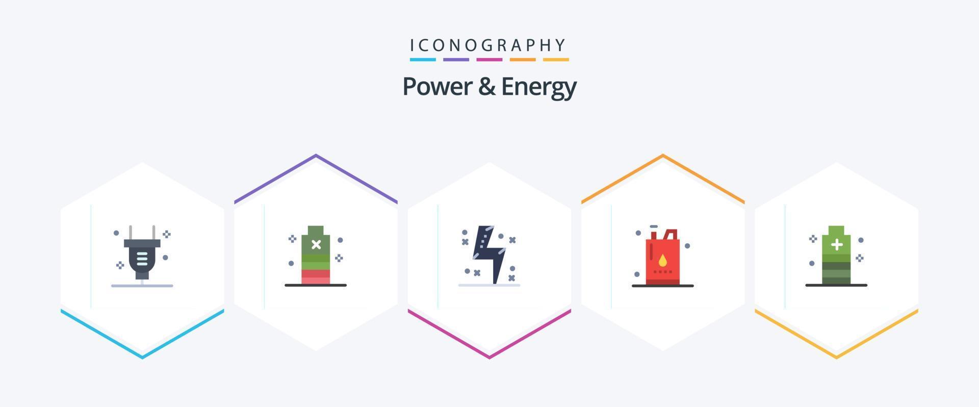 poder e energia 25 pacote de ícones planos, incluindo óleo. energia. potência. garrafa. energia vetor