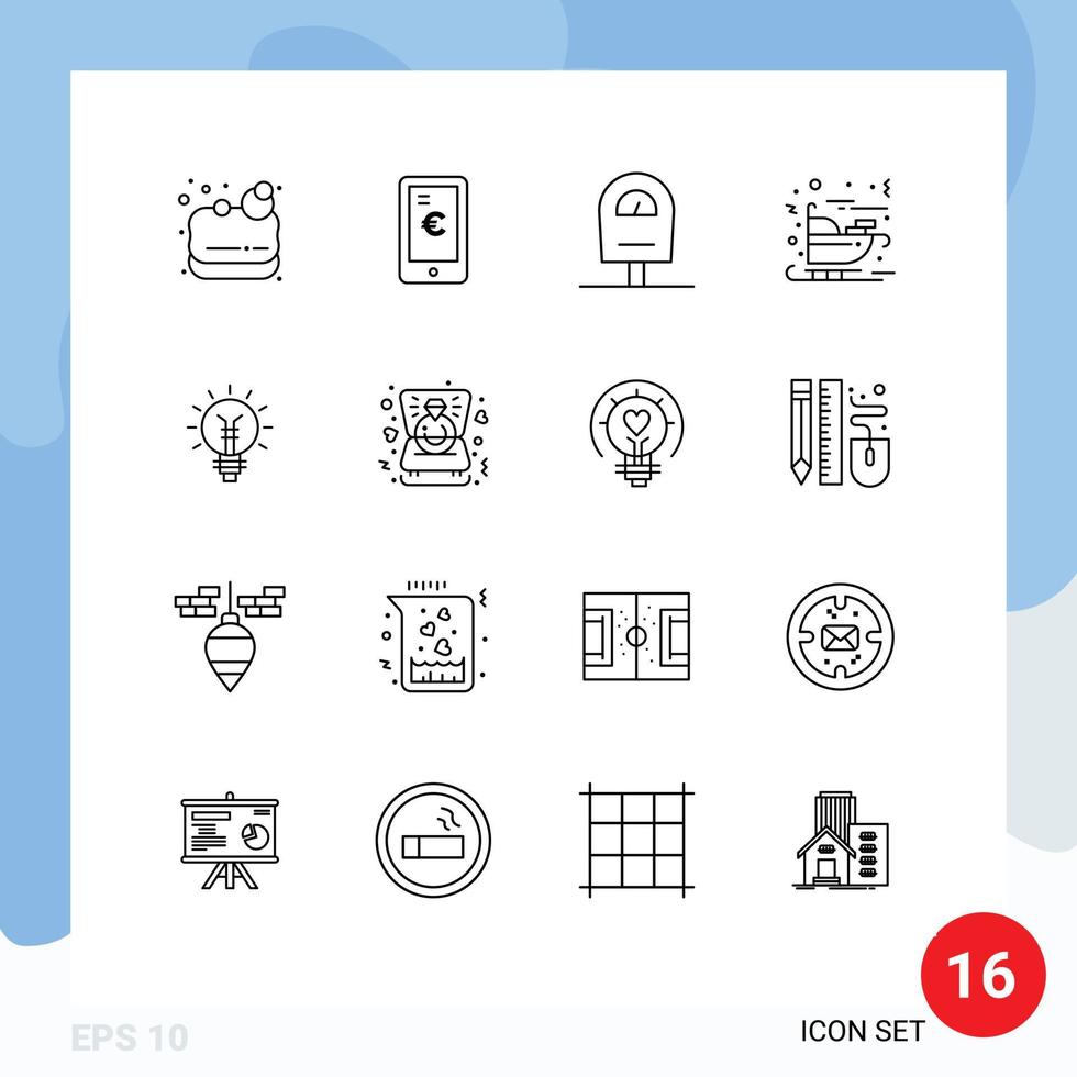 pacote de esboço de 16 símbolos universais de elementos de design de vetores editáveis de medidor de lâmpada de ideia