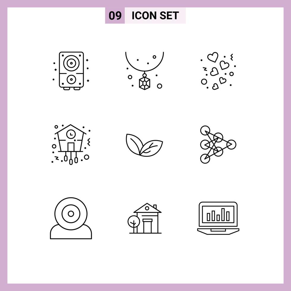 conjunto de 9 sinais de símbolos de ícones de interface do usuário modernos para tempo, dia, relógio, casamento, elementos de design de vetores editáveis