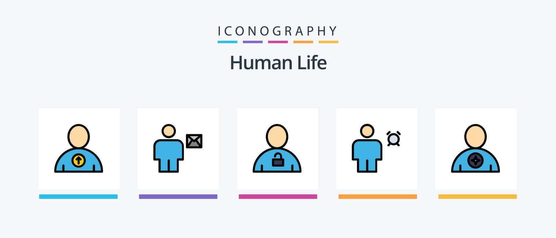 linha humana cheia de 5 ícones incluindo vídeo. humano. avatar. corpo. reconhecimento. design de ícones criativos vetor