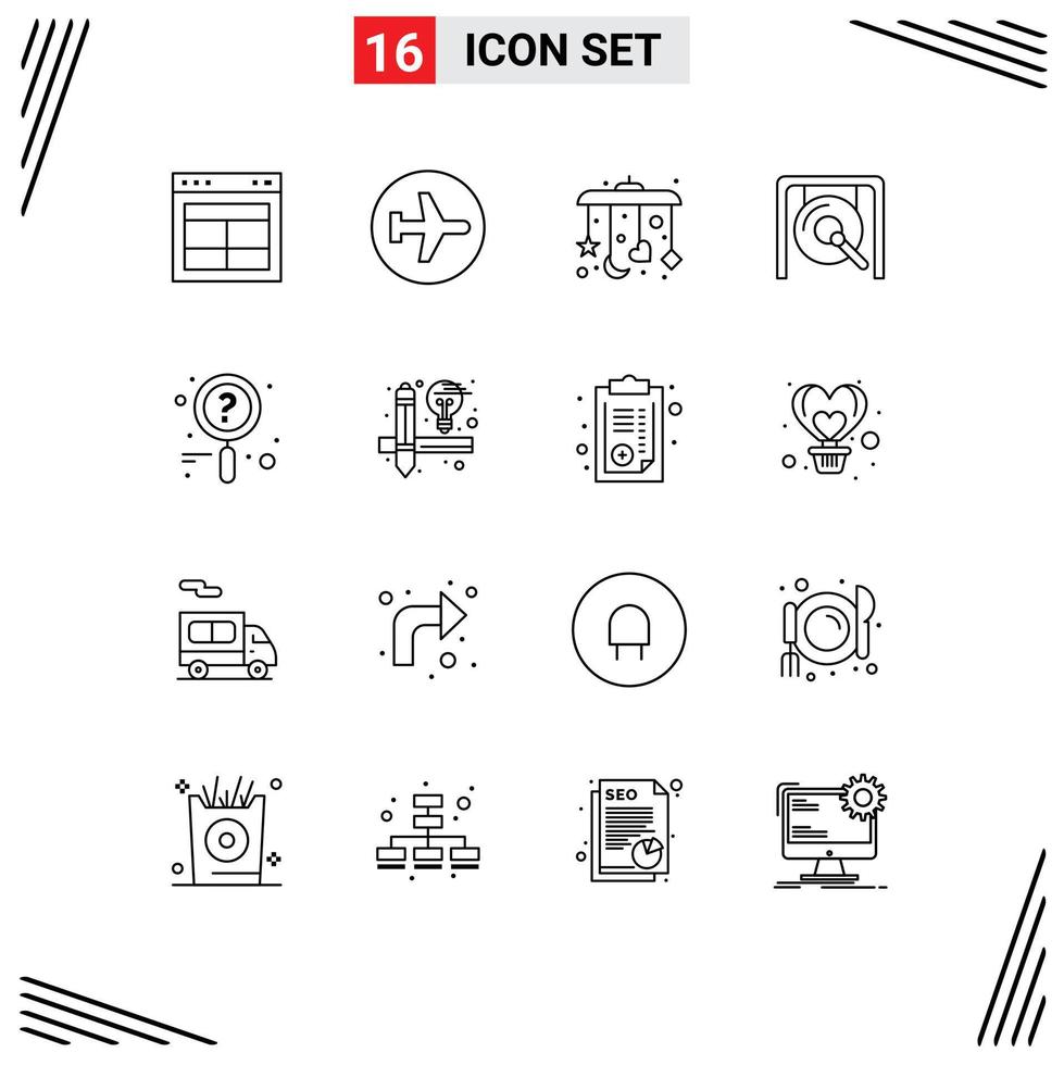 16 ícones criativos, sinais e símbolos modernos de notícias, música voadora, sono, elementos de design vetoriais editáveis vetor