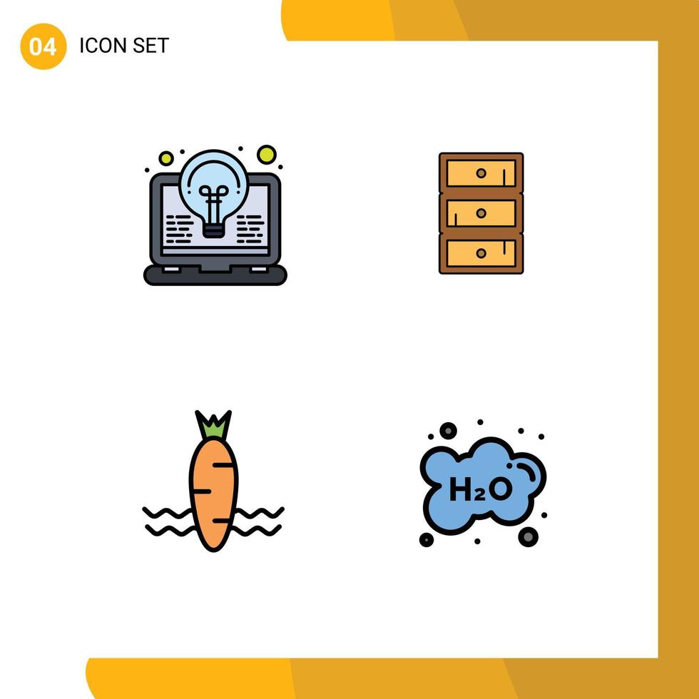 pacote de 4 sinais e símbolos modernos de cores planas de linha preenchida para mídia impressa na web, como armário de invenção de cenoura de bulbo, elementos de design de vetores editáveis de vegetais