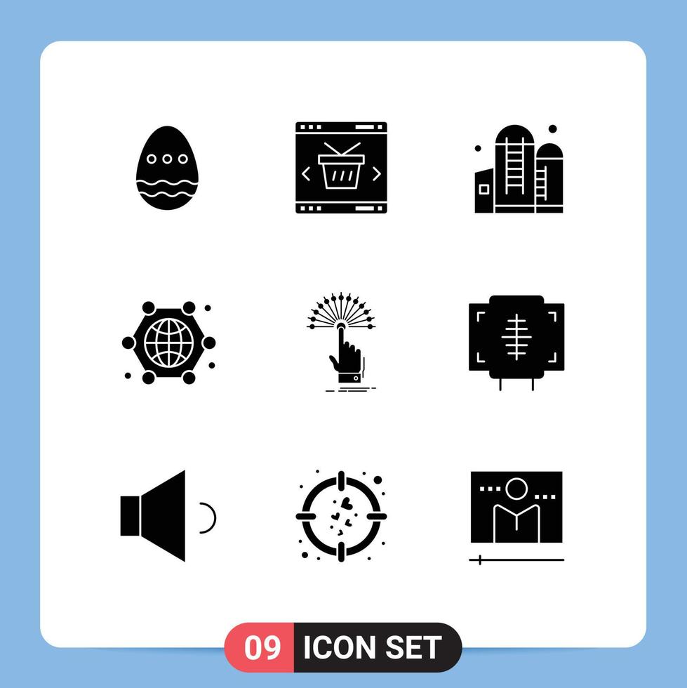 conjunto de 9 sinais de símbolos de ícones de interface do usuário modernos para internet das coisas globo loja conexão silo elementos de design de vetores editáveis