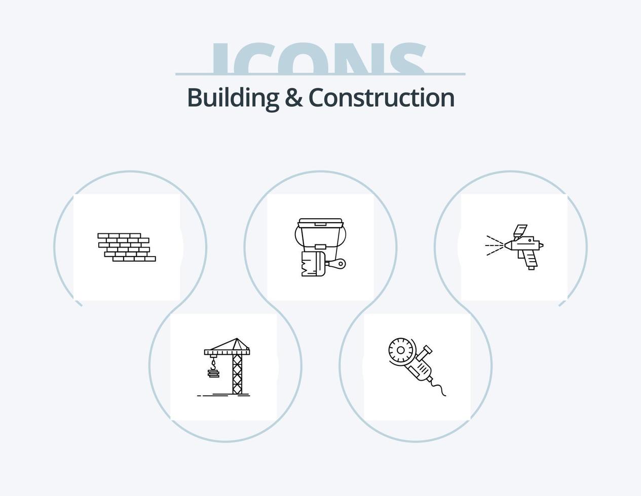 design de ícones do pacote de 5 ícones de linha de construção e construção. sem fio. potência. casa. furar. engenheiro vetor