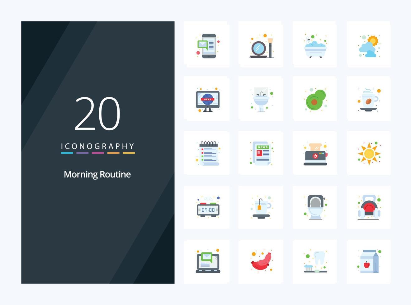 20 ícone de cor plana de rotina matinal para apresentação vetor