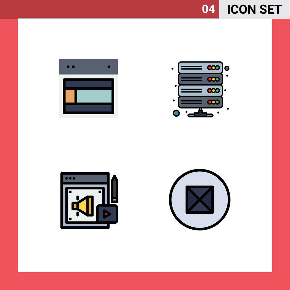 conjunto de 4 sinais de símbolos de ícones de interface do usuário modernos para design vpn banco de dados da web marketing digital elementos de design de vetores editáveis