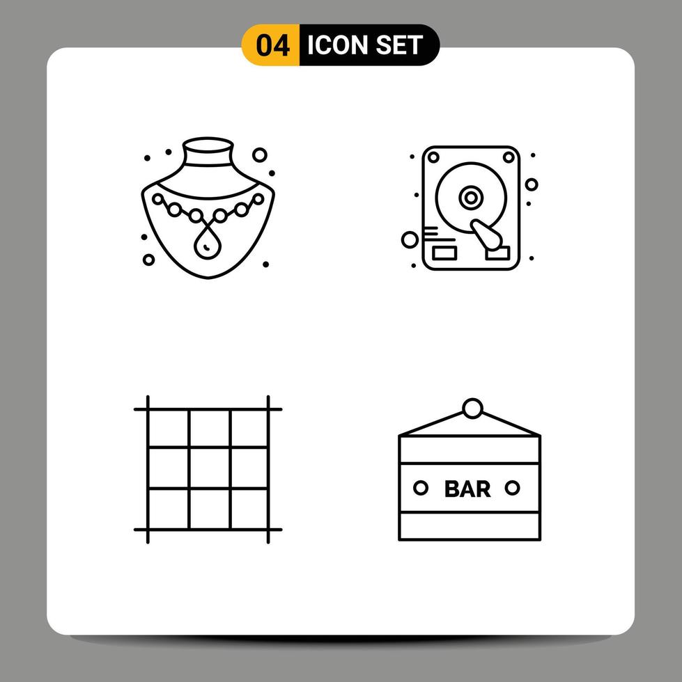 4 ícones criativos sinais e símbolos modernos de pixels de disco de barra de bebida nacklace comida e bebida elementos de design de vetores editáveis