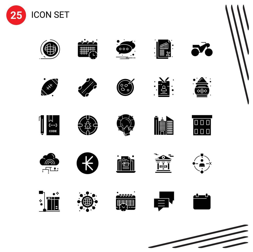 conjunto moderno de pictograma de 25 glifos sólidos de elementos de design de vetores editáveis de nomeação de finanças de motocicleta