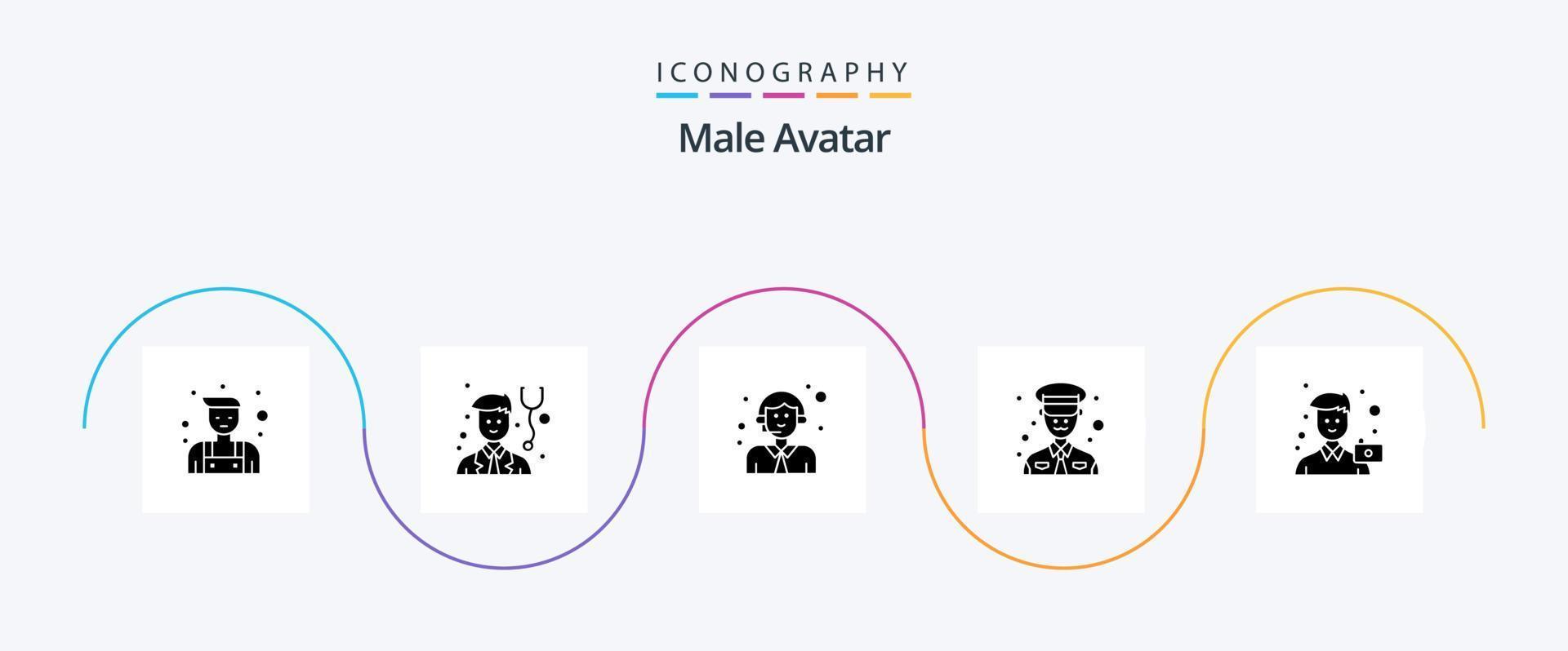 pacote de ícones de glifo 5 de avatar masculino, incluindo retrato. cara. logística. imagem. polícia vetor