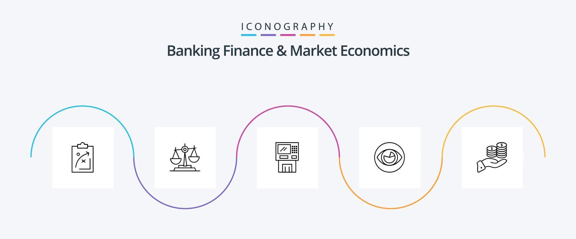 pacote de ícones de linha 5 de finanças bancárias e economia de mercado, incluindo dinheiro. atm. quadra. escalas. jurídico vetor