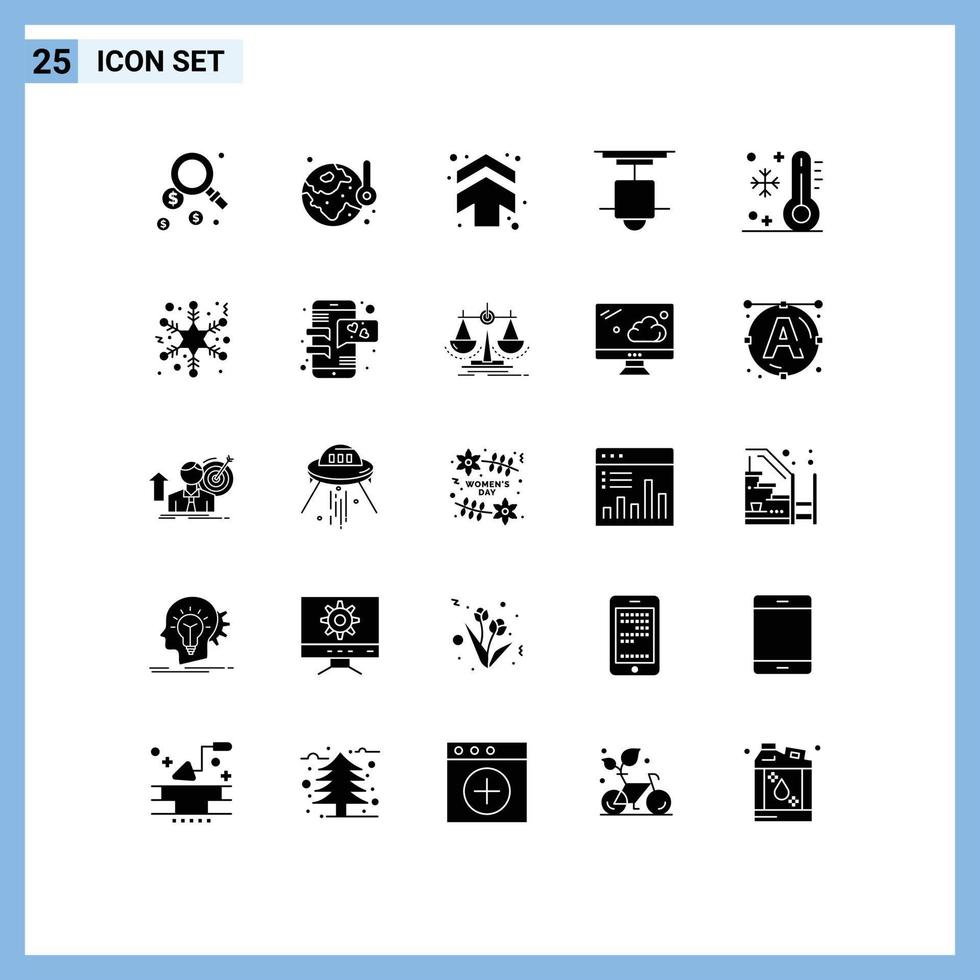 pacote de interface do usuário de 25 glifos sólidos básicos de elementos de design de vetores editáveis de decoração de interiores de seta de lâmpada de férias