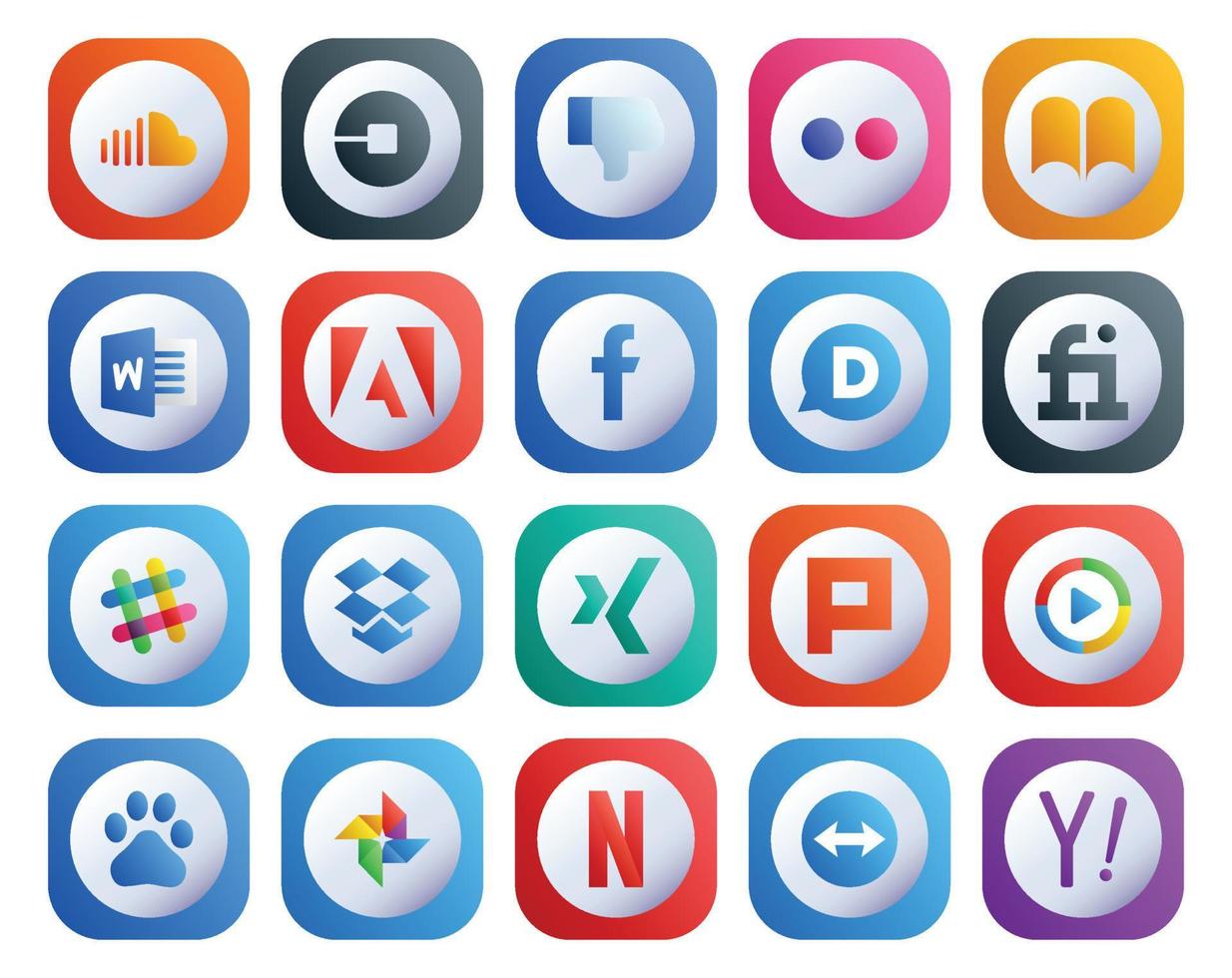 20 pacotes de ícones de mídia social incluindo xing chat ibooks slack disqus vetor