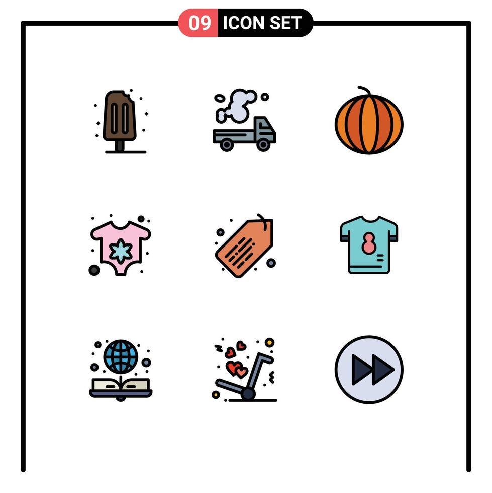 conjunto de 9 sinais de símbolos de ícones de interface do usuário modernos para etiqueta roupas de poluição recém-nascida melancia elementos de design de vetores editáveis