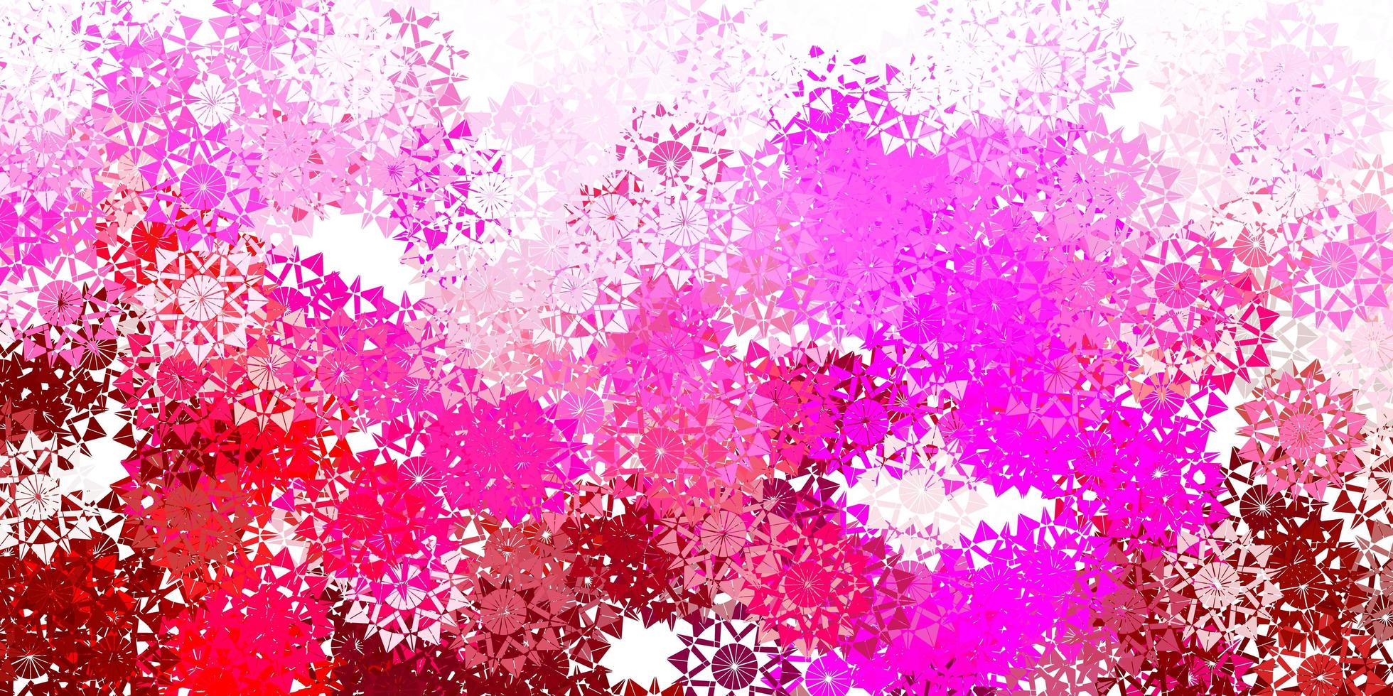 textura leve rosa vector com flocos de neve brilhantes.