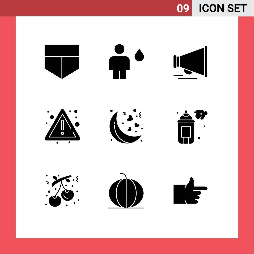 conjunto de 9 sinais de símbolos de ícones de interface do usuário modernos para elementos de design de vetor editável de risco de lua de spray noturno