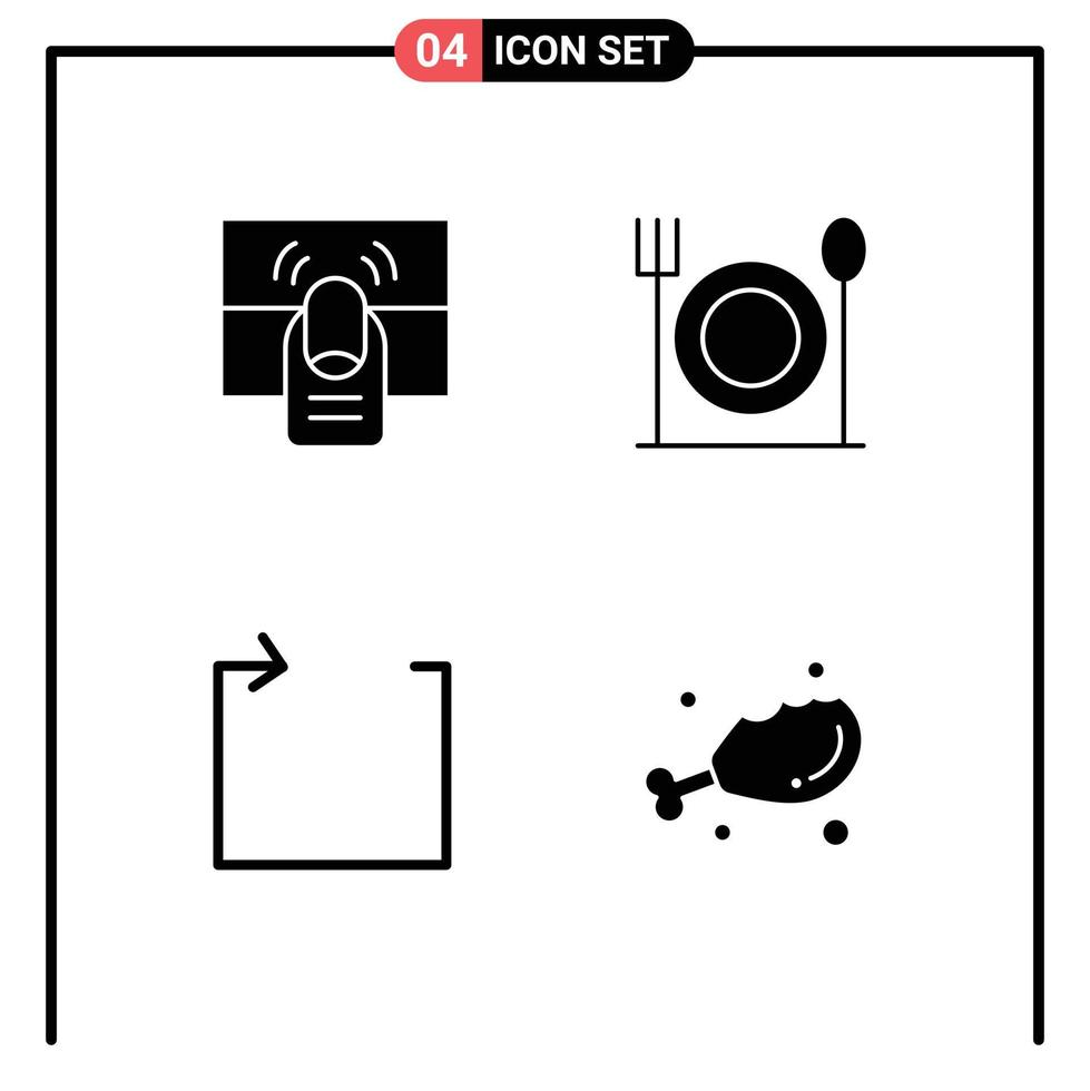 conjunto de 4 sinais de símbolos de ícones de interface do usuário modernos para clicar em loop uma comida elementos de design de vetores editáveis de frango