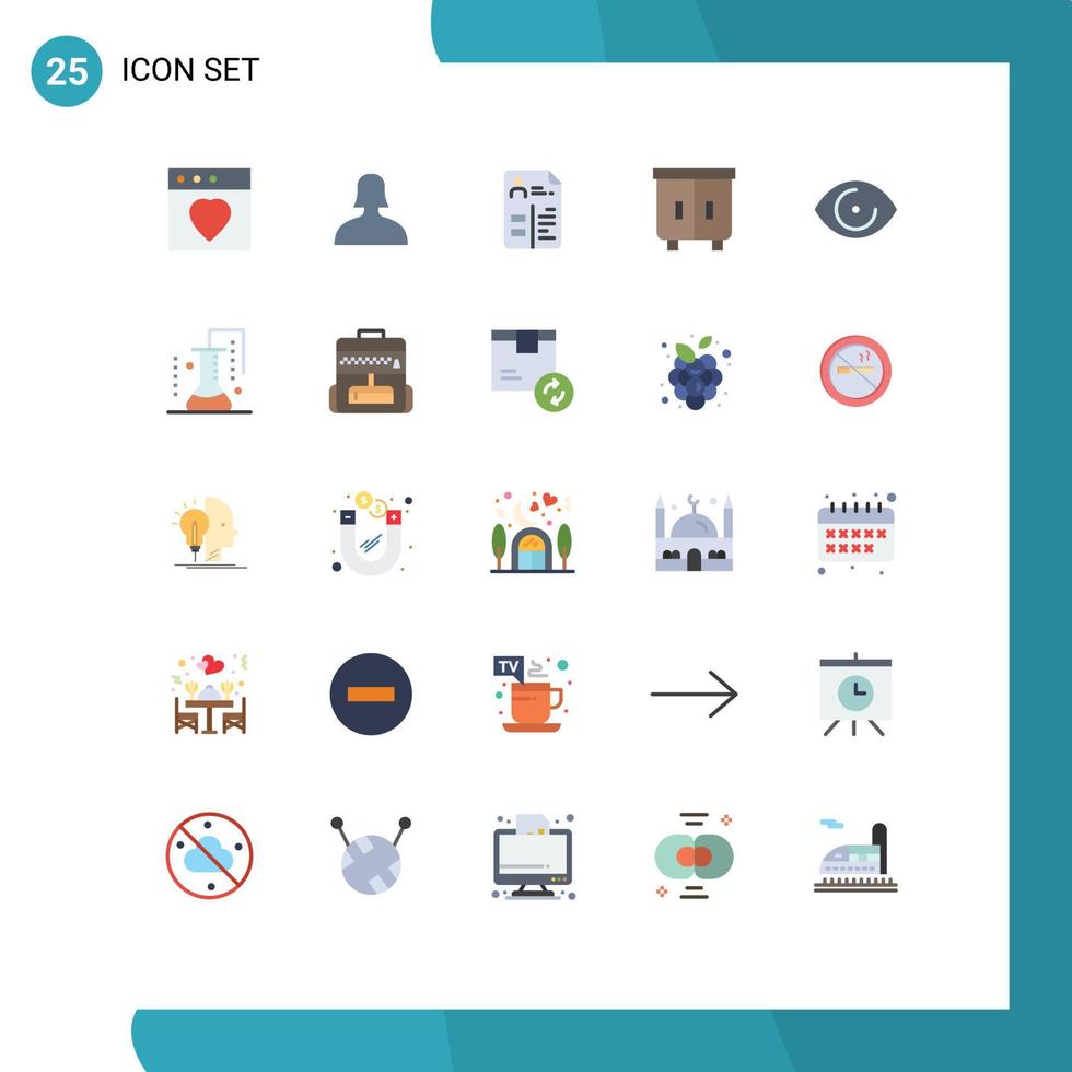pacote de 25 sinais e símbolos modernos de cores planas para mídia de impressão na web, como elementos de design de vetores editáveis de móveis de olho de trabalho de visão