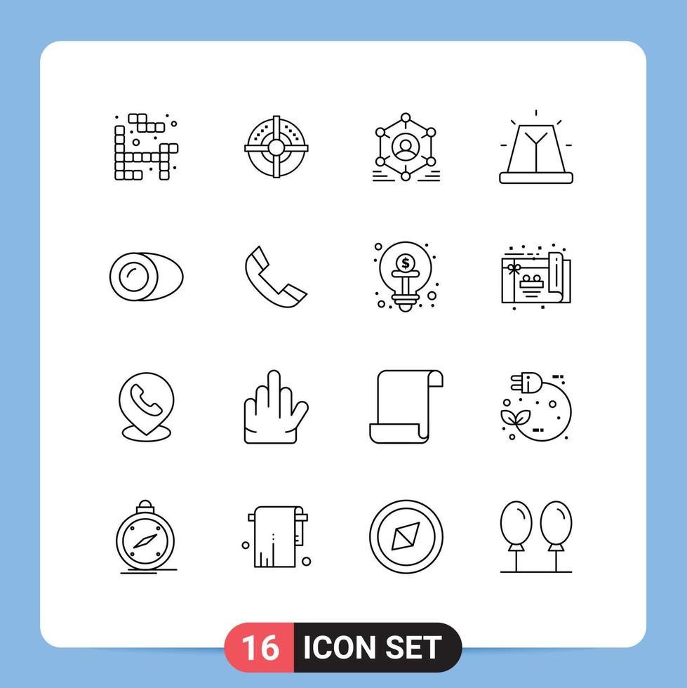 conjunto de pictogramas de 16 contornos simples de elementos de design de vetores editáveis de alerta de emergência de usuário de sirene de cozinha