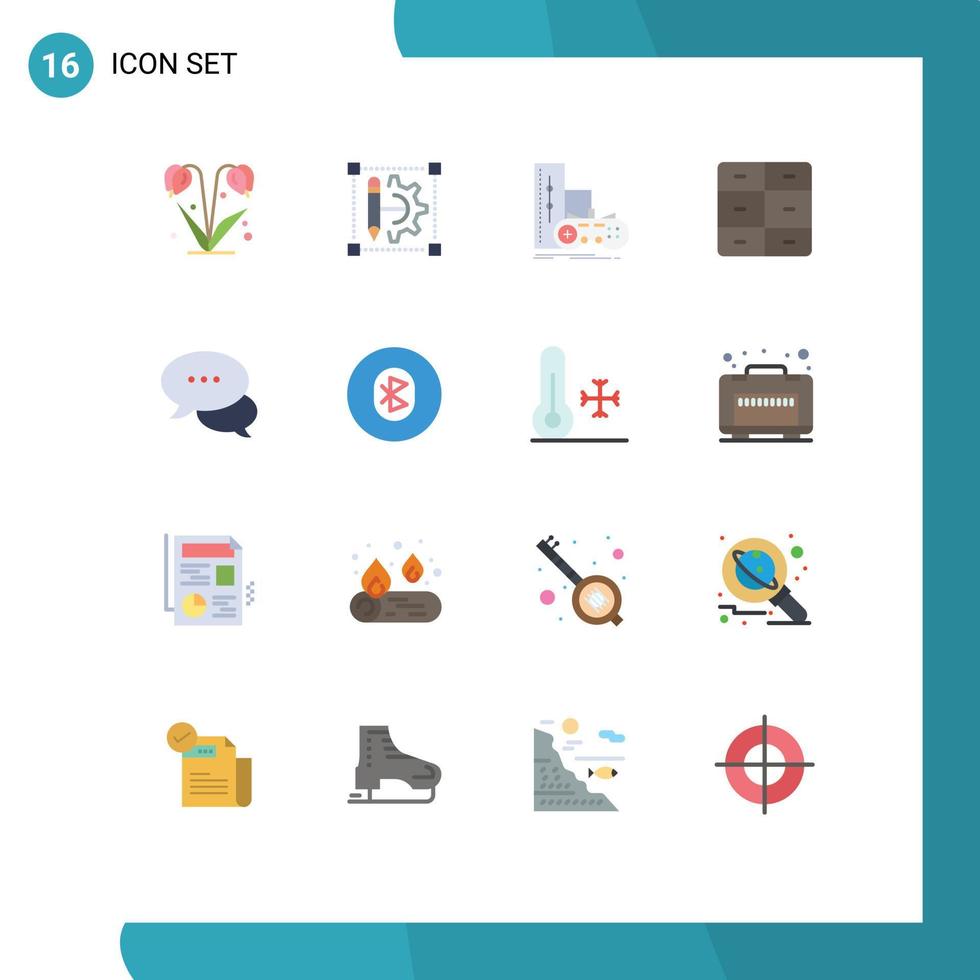 conjunto de pictogramas de 16 cores planas simples de decoração de interiores, jogo de armário, pacote editável de elementos de design de vetores criativos