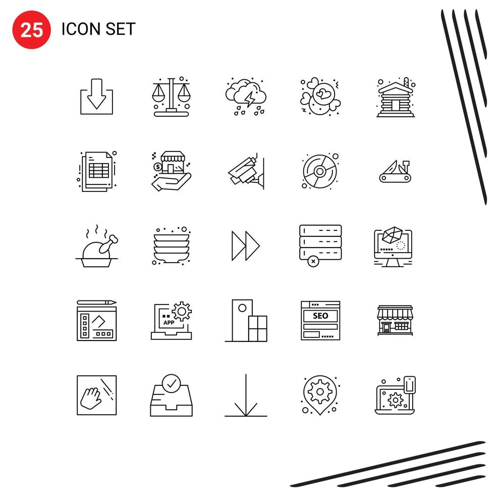 conjunto moderno de pictograma de 25 linhas de elementos de design de vetores editáveis de doces de amor de madeira