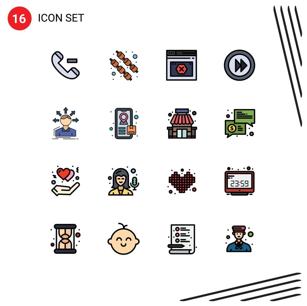 pacote de interface do usuário com 16 linhas básicas de cores planas cheias de opções de conversão de mídia do player da web elementos de design de vetores criativos editáveis