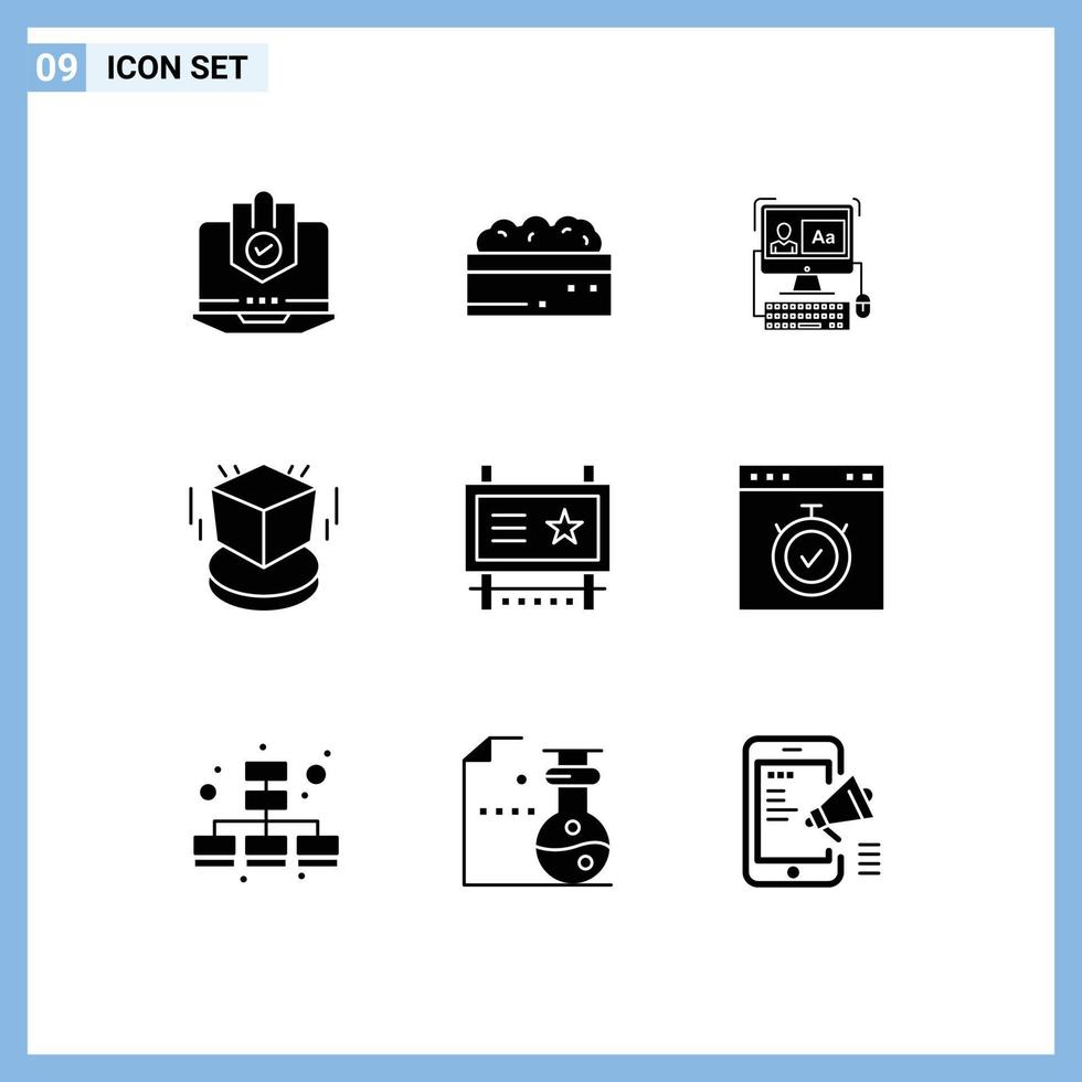 9 ícones criativos sinais modernos e símbolos de elementos de design de vetores editáveis de tela de edição de arbusto de caixa de objeto